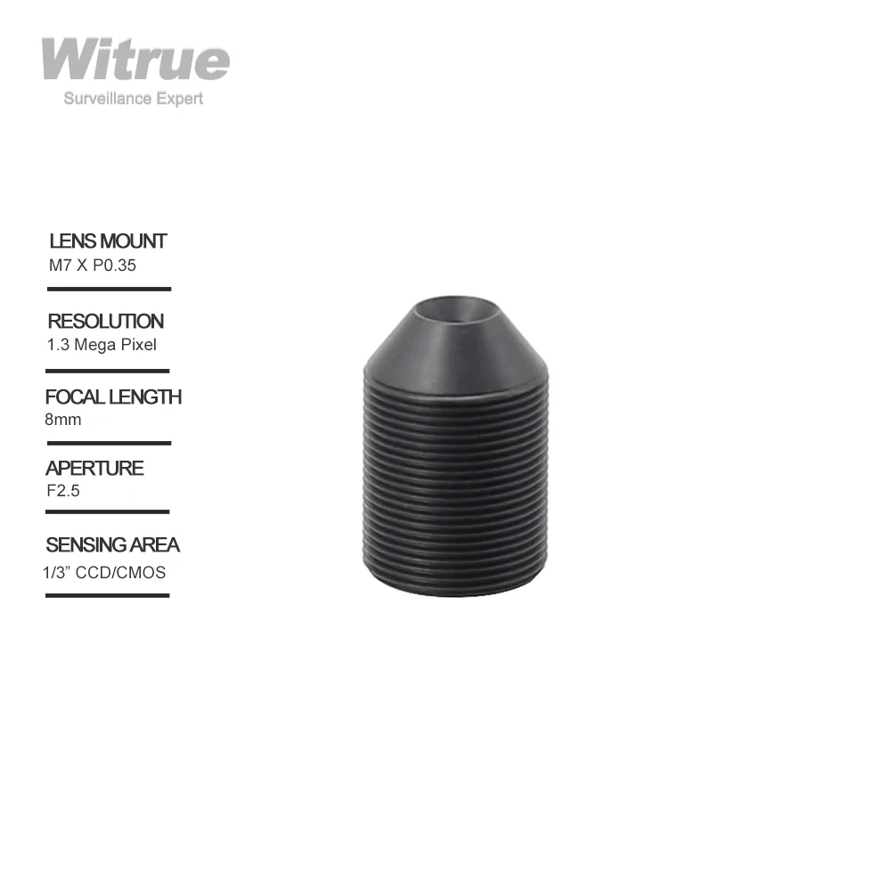 

Witrue Pinhole Lens 8mm M7 X P0.35 Mount 1.3 Megapixel 1/3" F2.5 for Mini Camera CCTV Security Cameras