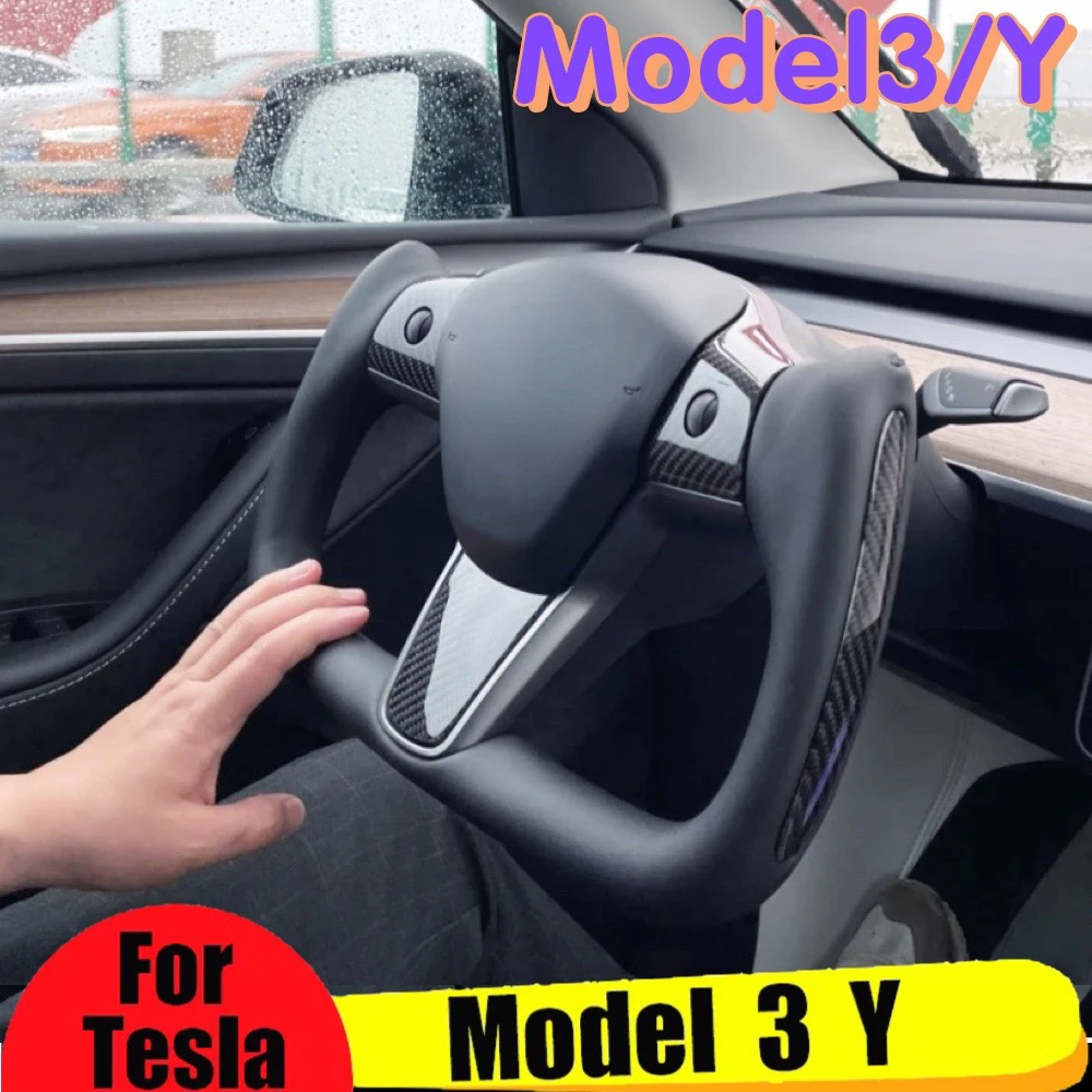 

Yoke Handle Steering Wheel For Tesla Model 3/Y 350mm Heating Optional NAPP Leather Car Steering Wheel Model y 2023 Accessories