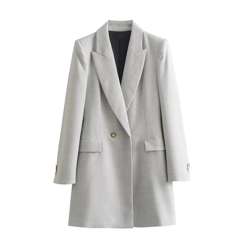 TRAF Commuter Double Breasted Long Blazer For Woman Casual Lapel Pockets Coats Chic Gray Long Sleeves Shoulder Pads Tops Autumn
TRAF Commuter Double Breasted Long Blazer For Woman Casual Lapel Pockets Coats Chic Gray Long Sleeves Shoulder Pads Tops Autumn