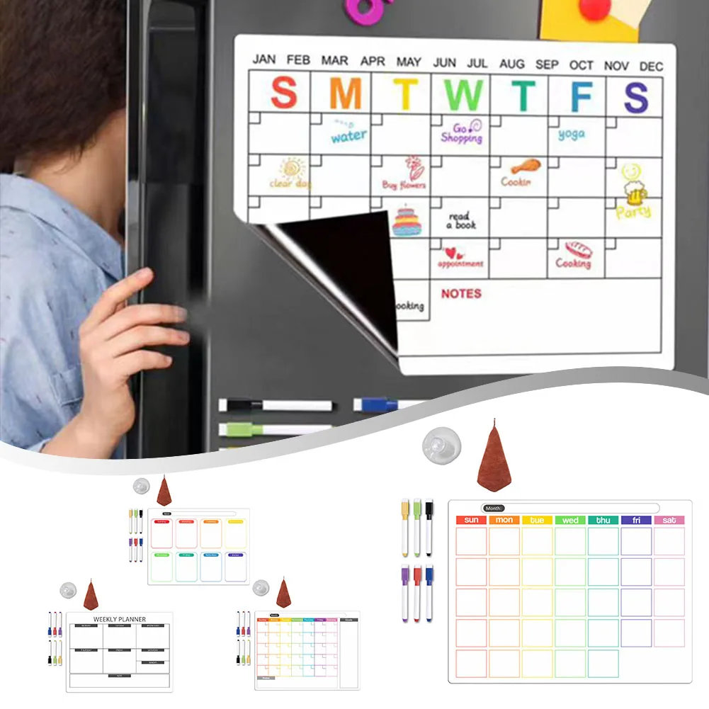 

Magnetic Refrigerator Calendar Sticker Message Board For Fridge Monthly Weekly Planner Calendar Table Erasable PVC Whiteboard
