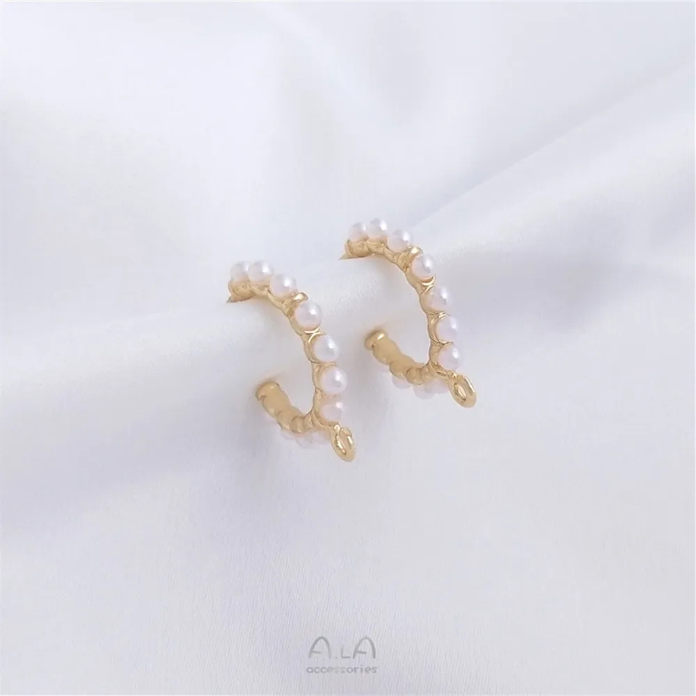 

14K gold-covered adhesive imitation pearl Belt Sling C shaped studs 925 Silver needle diy handmade earrings ear accessories