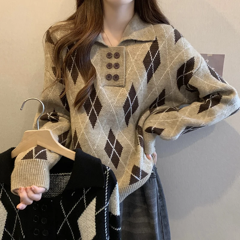 Vintage Contrast Color Crop Tops Turn Down Collar Knitted Pullovers Autumn Winter 2023Korean Fashion Sweaters
Vintage Contrast Color Crop Tops Turn Down Collar Knitted Pullovers Autumn Winter 2023Korean Fashion Sweaters