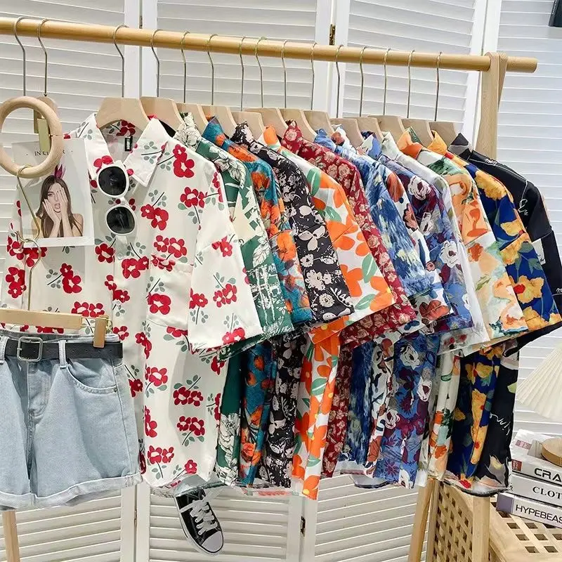 

Full Print Summer Beach Shirt Button Up Women Men Short Sleeve Shirts Hong Kong Style Loose Ins Summer 2024 Hawaiian Shirt