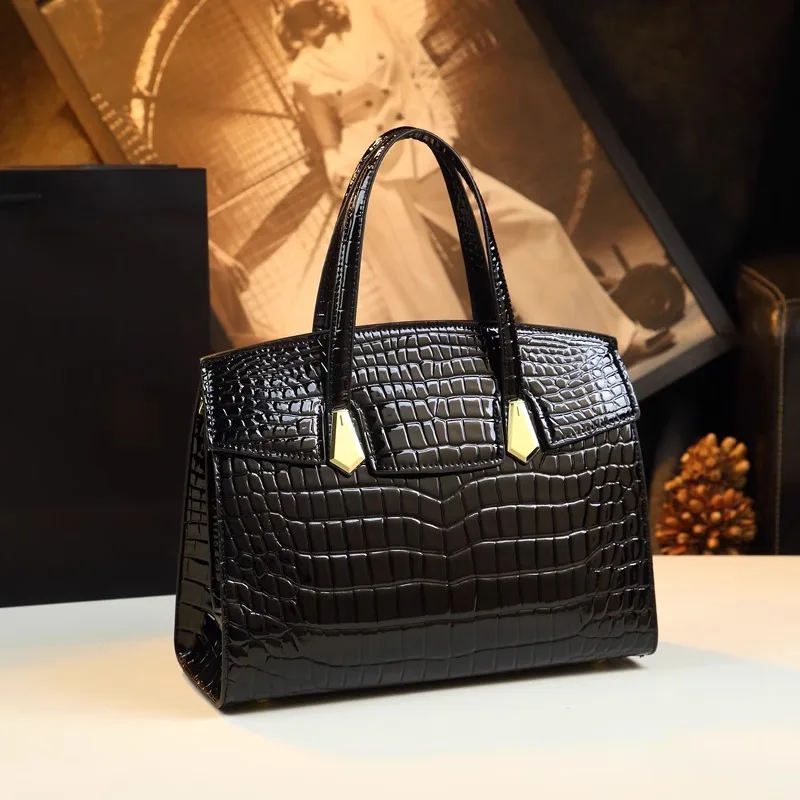 

Luxury Patent Leather Handbags for Women Designer Crocodile Pattern Women's Shoulder Crossbody Bag Hobos Ladies Messenger Stone