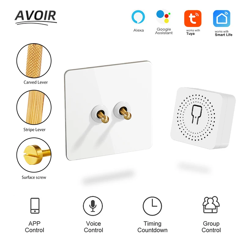 Avoir White Lever Toggle Switch 4 Gang Tuya Wifi Module Smart Life Wireless Switch 16A Electrical Sockets And Wall Light Switch
Avoir White Lever Toggle Switch 4 Gang Tuya Wifi Module Smart Life Wireless Switch 16A Electrical Sockets And Wall Light Switch