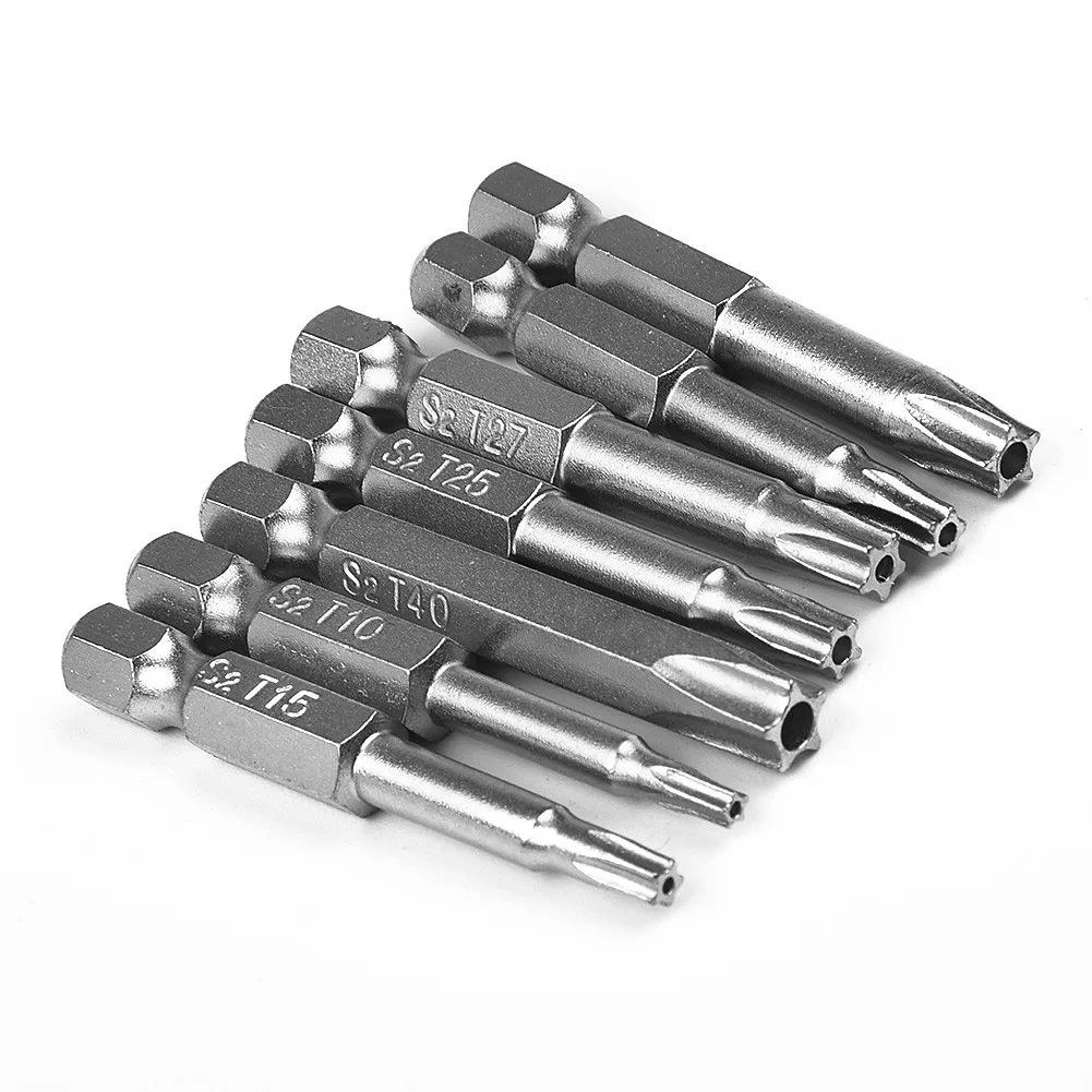 

7Pcs 1/4\" Hex Shank 50mm Alloy Steel Bits Magnetic Silver T10-T40 Torx Screwdriver Practical To Use High Grade