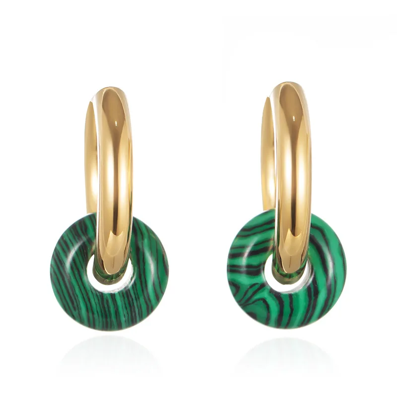 Round Natural Malachite Dangle Huggie Earrings Simple Fashion Titanium Steel Gold Color Plated Jewelry Hoop Earrings For Women
Round Natural Malachite Dangle Huggie Earrings Simple Fashion Titanium Steel Gold Color Plated Jewelry Hoop Earrings For Women