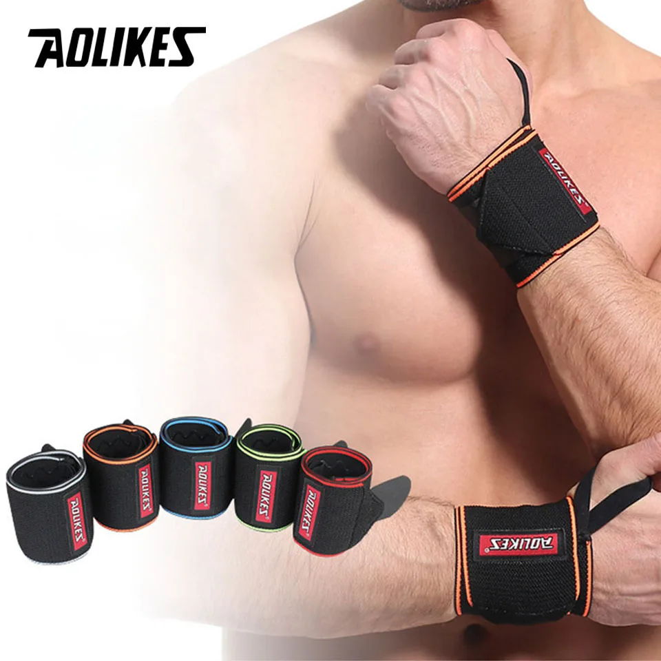 

AOLIKES 1Pair Wrist Wrap Weight Lifting Gym Cross Training Fitness Padded Thumb Brace Strap Power Hand Support Bar Wristband