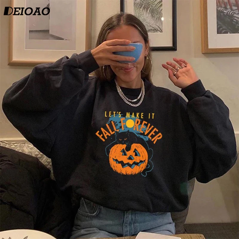 Deioao Autumn and Winter Long Sleeve Women's Hooded Pullover Halloween Sweater Fashion Funny Y2K Black Top Clothing For 2023 New
Deioao Autumn and Winter Long Sleeve Women's Hooded Pullover Halloween Sweater Fashion Funny Y2K Black Top Clothing For 2023 New
