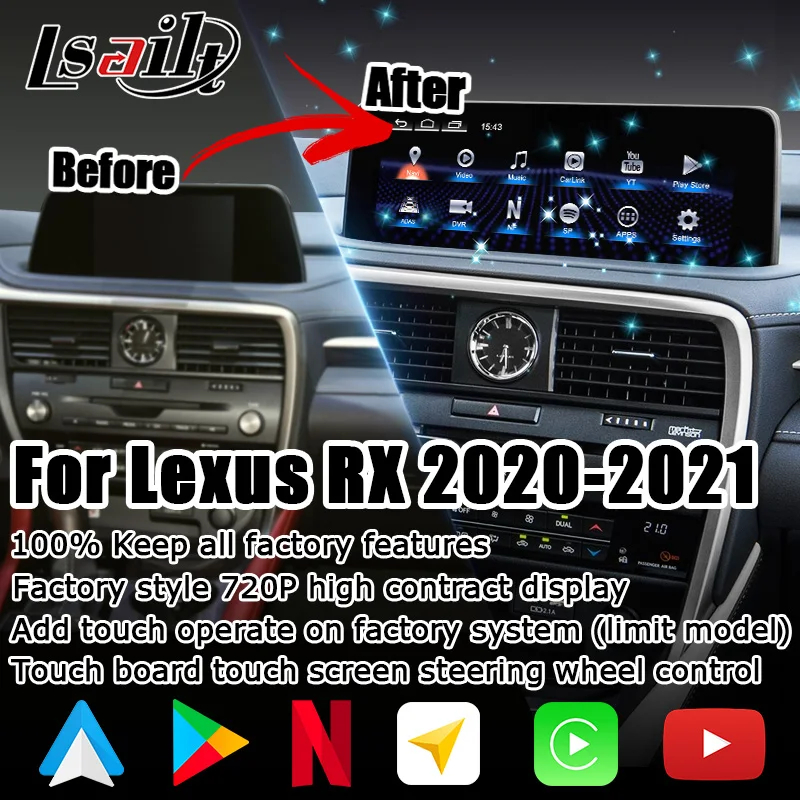 12.3 inches Android CP AA screen display for Lexus RX RX350 RX450h RX300 2020-2021 with GPS navigation wireless by Lsailt
12.3 inches Android CP AA screen display for Lexus RX RX350 RX450h RX300 2020-2021 with GPS navigation wireless by Lsailt