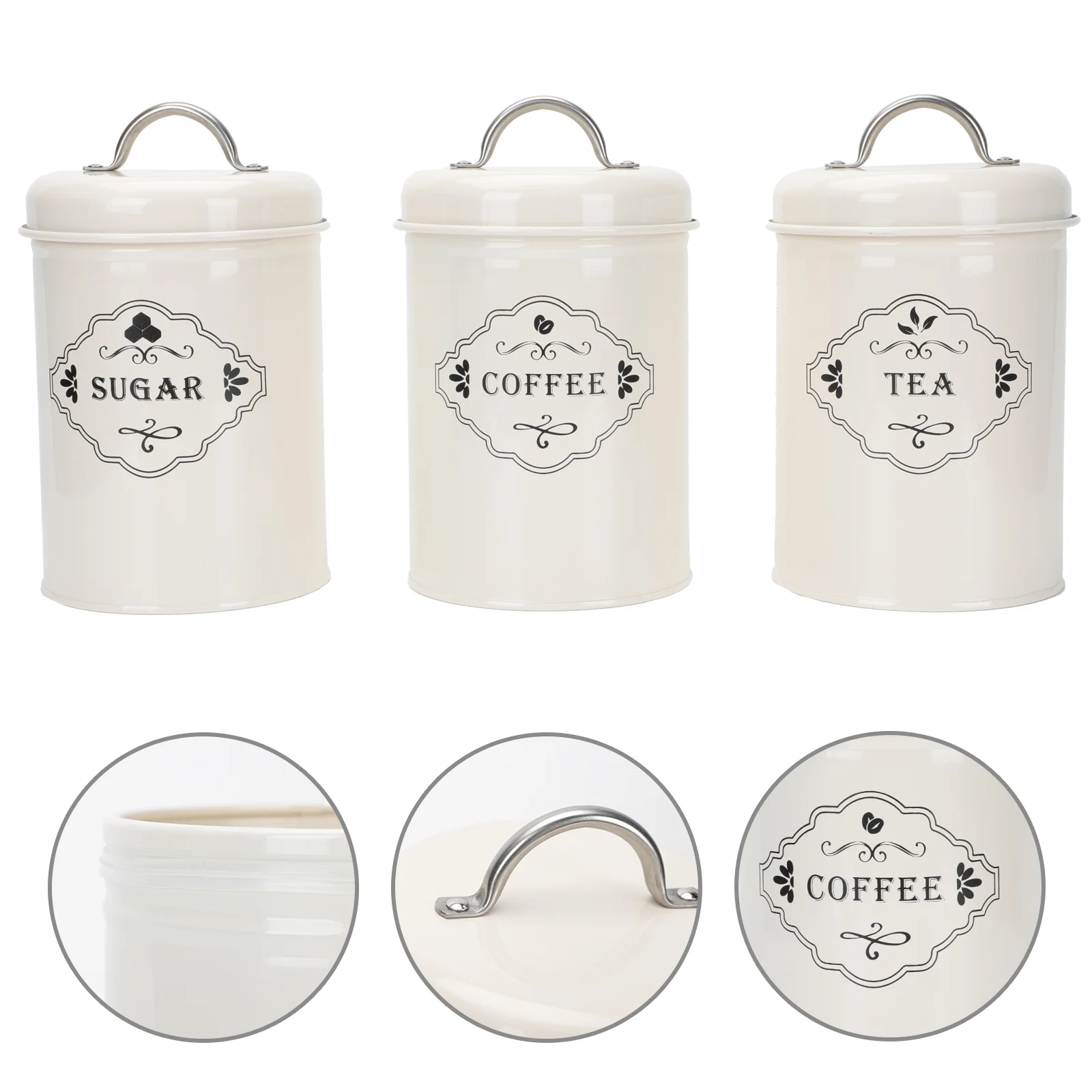 

Three-Piece Sealed Cans Decor Candy Boxes Tea Canister Jars with Lids Tin Moister-proof Iron Canisters