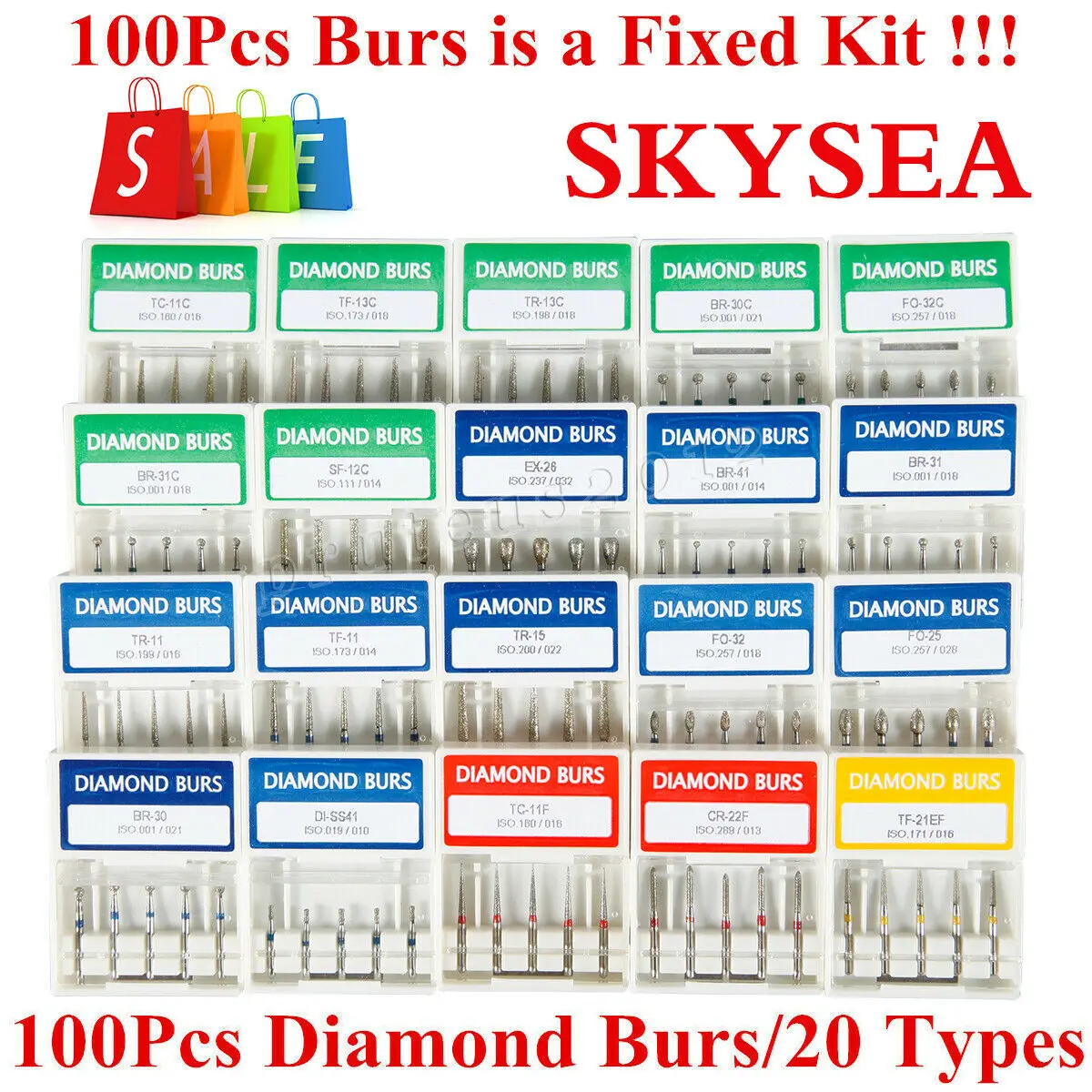 100pcs/20Boxes Dental Diamond Burs for High Speed Handpiece Medium Friction Grip
100pcs/20Boxes Dental Diamond Burs for High Speed Handpiece Medium Friction Grip