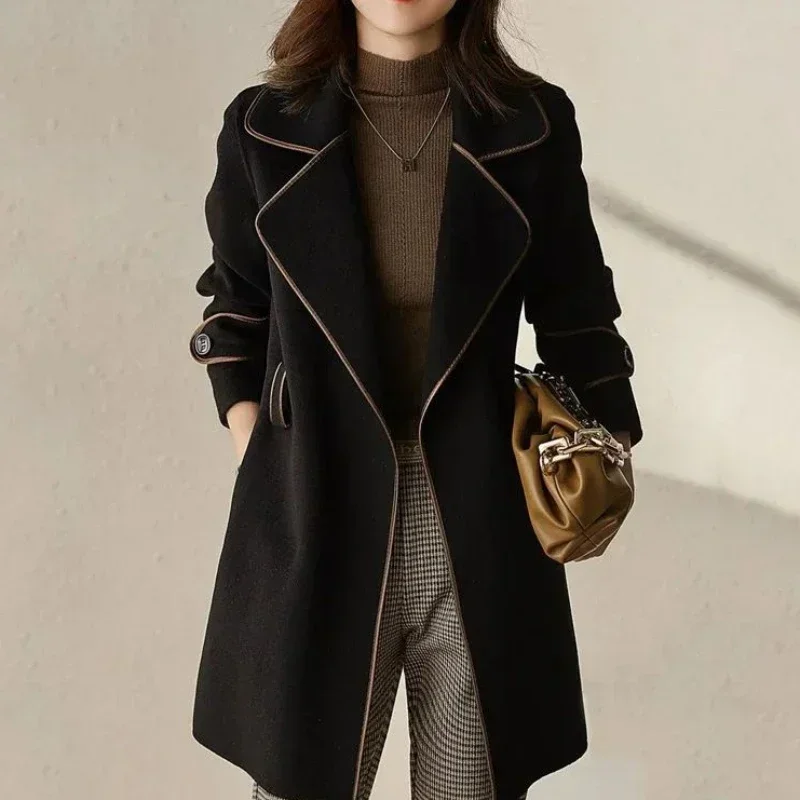

Jacket Dress Wool & Blend Tweed Long Overcoat Black Over Coats for Women Slim Outerwears Clothes Trench Coat Deals Blazer Woman