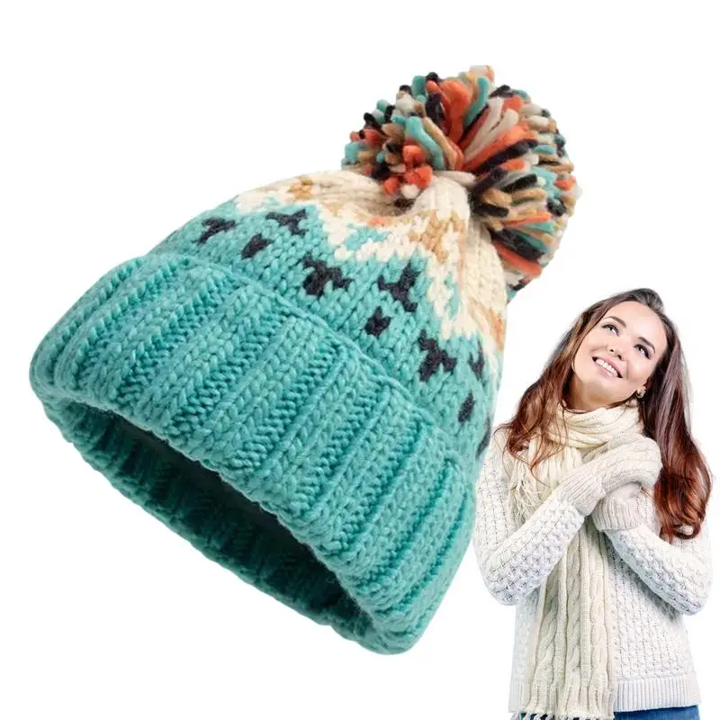 

Colorful Pom Beanie Knit Hat With Pompom Soft Knit Hat With Pompom Winter Snow Hat For Cold Weather And Outdoor