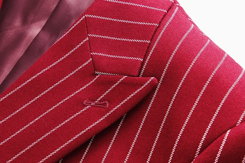 Fashion Men Double Breasted Striped Suit 2 Piece Black / Wine Red Homme Business Social Wedding Party Blazers and Trousers 223 S5cf787fc959e497e95e2e44d3027aac57