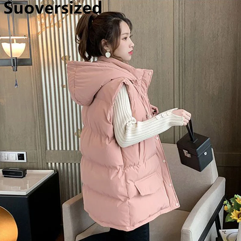 Fall Winter Hooded Mid Length Cotton Padded Vests For Women Baggy Korean Long Waistcoat Casual Loose Thick Sleevelees Jackets
Fall Winter Hooded Mid Length Cotton Padded Vests For Women Baggy Korean Long Waistcoat Casual Loose Thick Sleevelees Jackets
