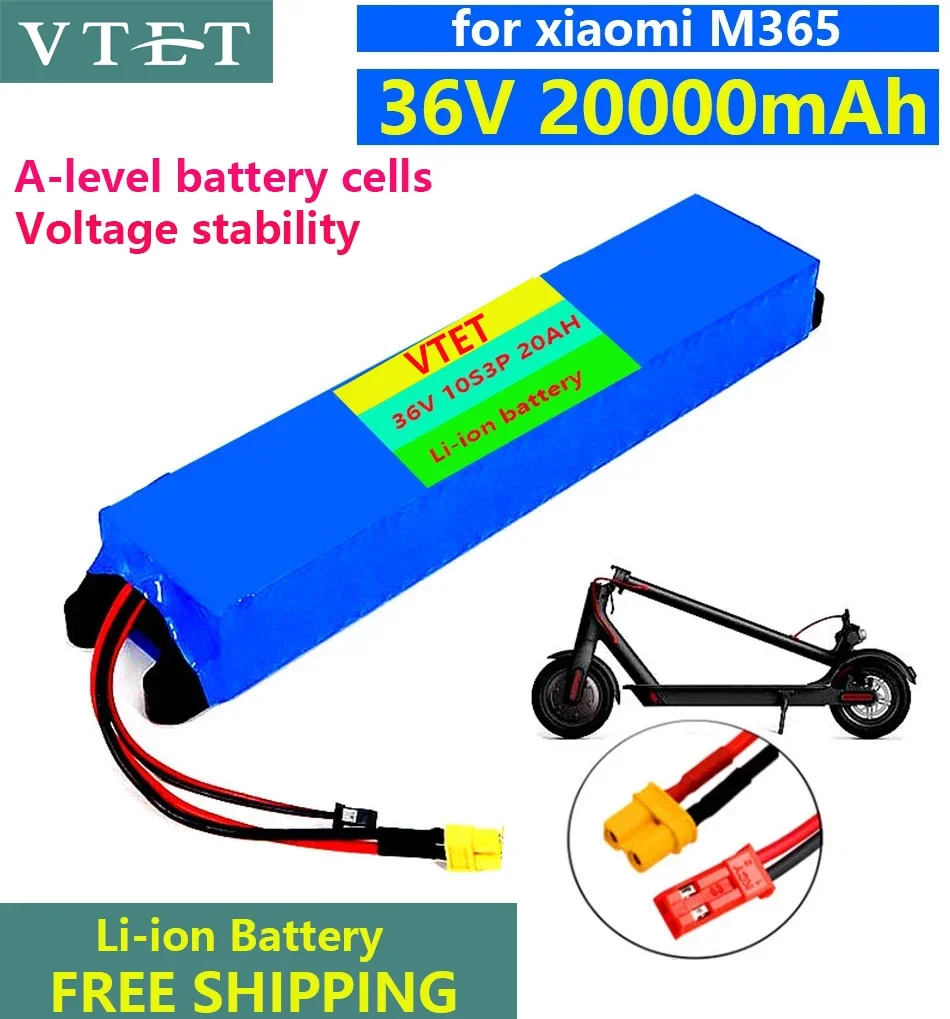 

2024 36V 20Ah 18650 Lithium Battery Pack 10S3P 20000mah 800W Same Port 42V Electric Scooter M365 Ebike Power Battery with BMS