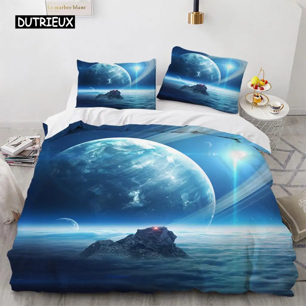 

Starry Sky Duvet Cover Set Outer Space Earth Galaxy Bedding Set Double Queen King Size 2/3pcs Polyester Comforter Cover for Kids