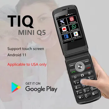 TIQ MINI Q5 플립 폰, 듀얼 스크린 단추 및 터치 스크린 스마트폰, 4G 구글 다국어 안드로이드 시스템 지원