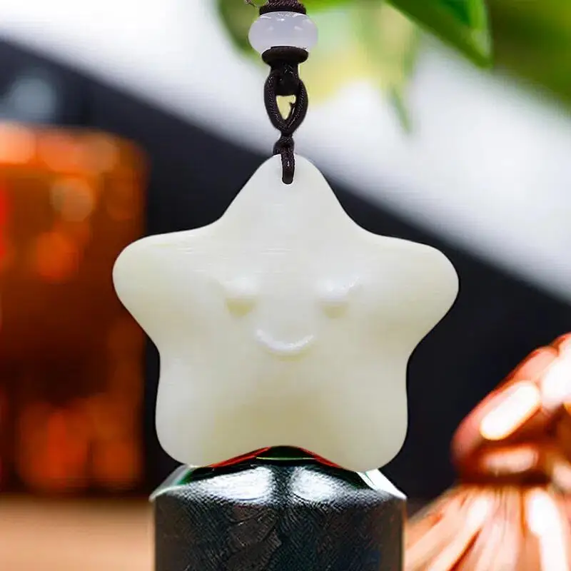 

Natural Real Jade Star Pendant Necklace Amulet Charm Carved Jewelry Stone Talismans Accessories Gift Vintage Fashion Gemstones