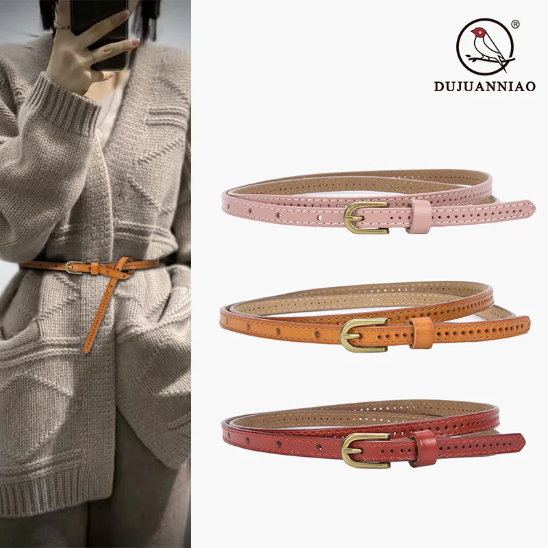 Belt women's fine hollow leather narrow belt high waist soft black simple and versatile.
Belt women's fine hollow leather narrow belt high waist soft black simple and versatile.