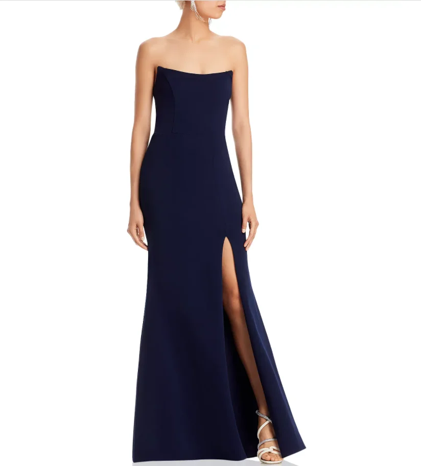 

Elegant Long Crepe Blue Evening Dresses With Slit Mermaid Strapless Floor Length فساتين السهرة Prom Gowns for Women