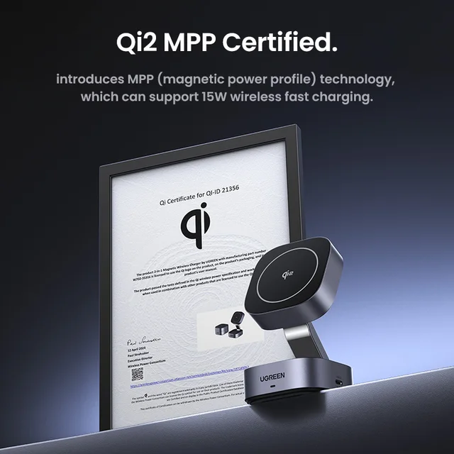 UGREEN-Support de chargeur magnétique sans fil Qi2 25W, 2 en 1, pour iPhone 15 16 Pro Max/AirPods pour chargeur rapide MagSafe 2