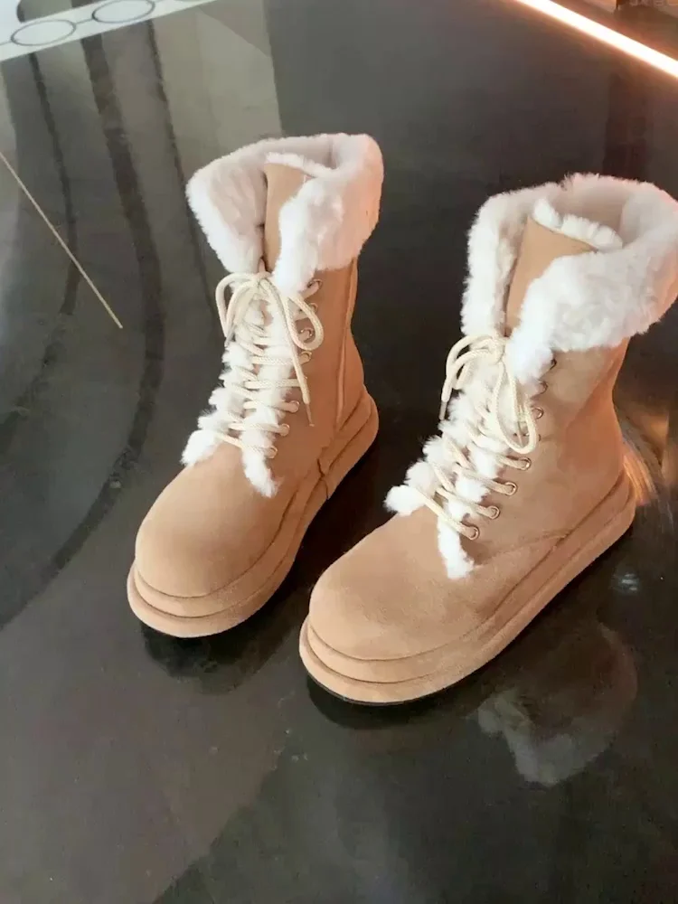 

Белые ботильоны, женская обувь, австралийская обувь на плоской подошве с круглым носком, зимняя обувь, плюшевые низкие женские ботильоны на среднем каблуке, кожаные ботинки с мехом 2023