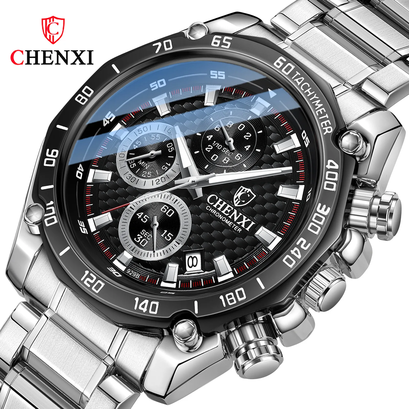 

CHENXI Men's Quartz Watch Multi Functional Real Three Eyes Six Pin Calendar Men's Watch Steel Belt Fashion Sports Quartz Watch
