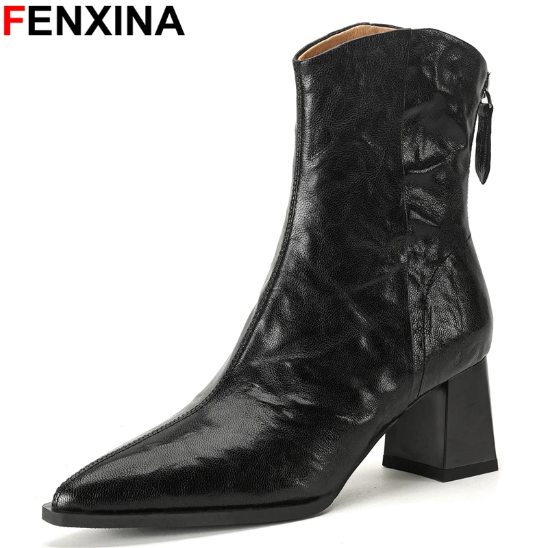 FENXINA 2024 New Genuine Leather Boots Women Pointed Toe Zipper High Heels Ankle Boots Cowboy Western Boots Ladies Shoes
FENXINA 2024 New Genuine Leather Boots Women Pointed Toe Zipper High Heels Ankle Boots Cowboy Western Boots Ladies Shoes