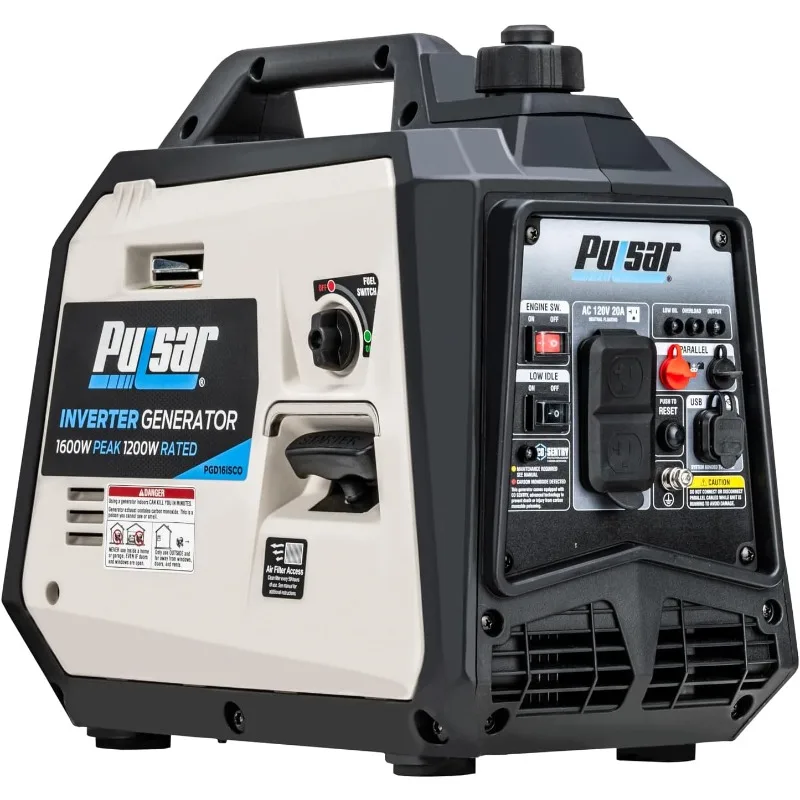 

Pulsar PGD16ISCO Ultra Light Quiet 1600W Portable Gas Inverter Generator, CARB Compliant Overload Protection, Low Oil Shutdown