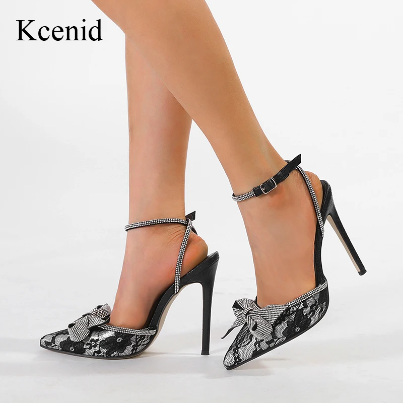 

Kcenid Sexy Gladiator Crystal Butterfly-knot Pointed Toe Stiletto Sandals Women Pumps High Heels Ankle Strap Slingbacks Pumps