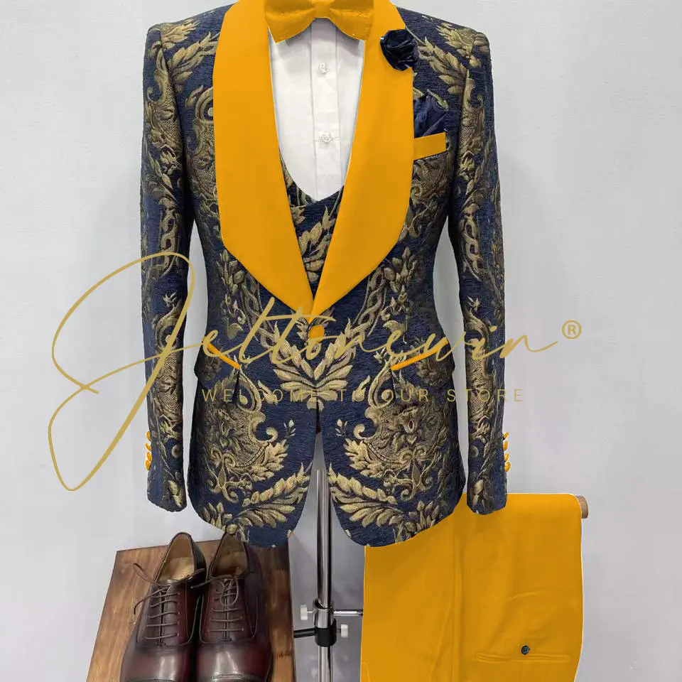 JELTONEWIN New Designs Blue Floral Men Suit Slim Fit 3 Piece Tuxedo Gold Lapel Custom Blazer Groom Prom Suits Terno Masculino
JELTONEWIN New Designs Blue Floral Men Suit Slim Fit 3 Piece Tuxedo Gold Lapel Custom Blazer Groom Prom Suits Terno Masculino