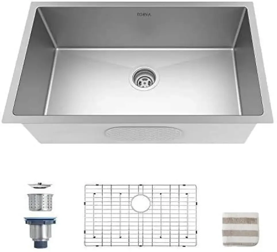 TORVA 30-Inch Undermount Kitchen Sink, 16 Gauge Stainless Steel Undermount Single Bowl 30 x 18 x 10 inch Deep
TORVA 30-Inch Undermount Kitchen Sink, 16 Gauge Stainless Steel Undermount Single Bowl 30 x 18 x 10 inch Deep