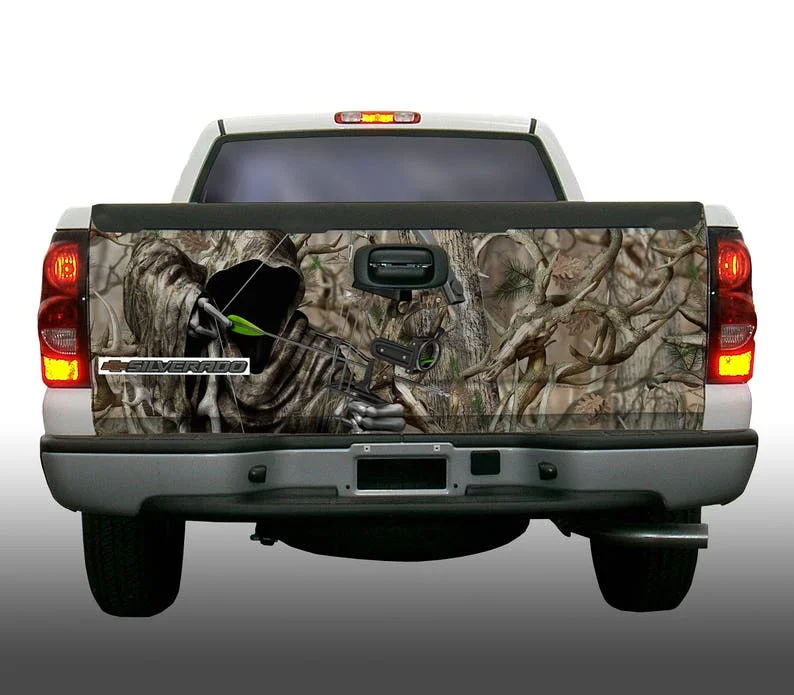 

Bow hunting grim reaper obliteration buck skull camouflage tailgate wrap vinyl graphic decal