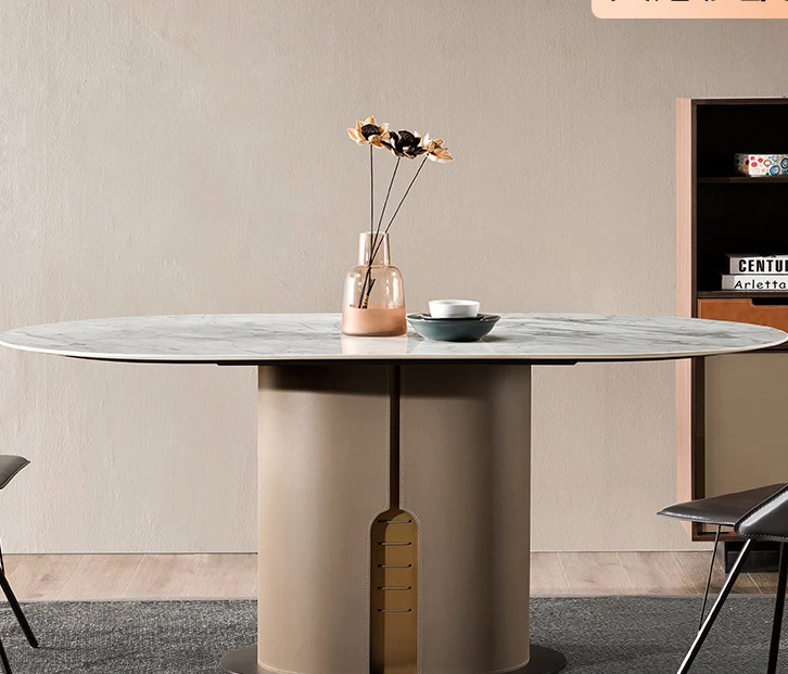 Italian minimalist marble dining table and chair combination high-end household light luxury oval black walnut
Italian minimalist marble dining table and chair combination high-end household light luxury oval black walnut