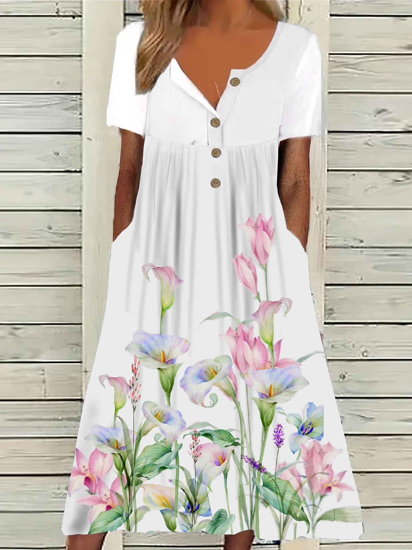 Plus Size Casual Dress Women Floral Print Short Sleeve Round Neck Midi Dress With PocketsNyfairy
Plus Size Casual Dress Women Floral Print Short Sleeve Round Neck Midi Dress With PocketsNyfairy