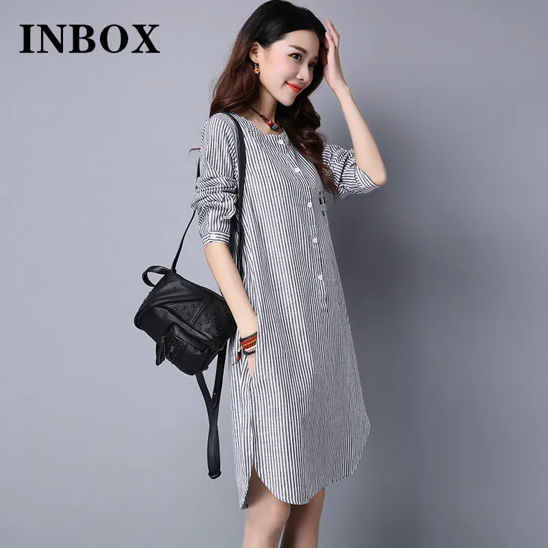 

Женское платье в полоску, свободное платье-рубашка с длинным рукавом и асимметричным подолом, модель 2023 в Корейском стиле
