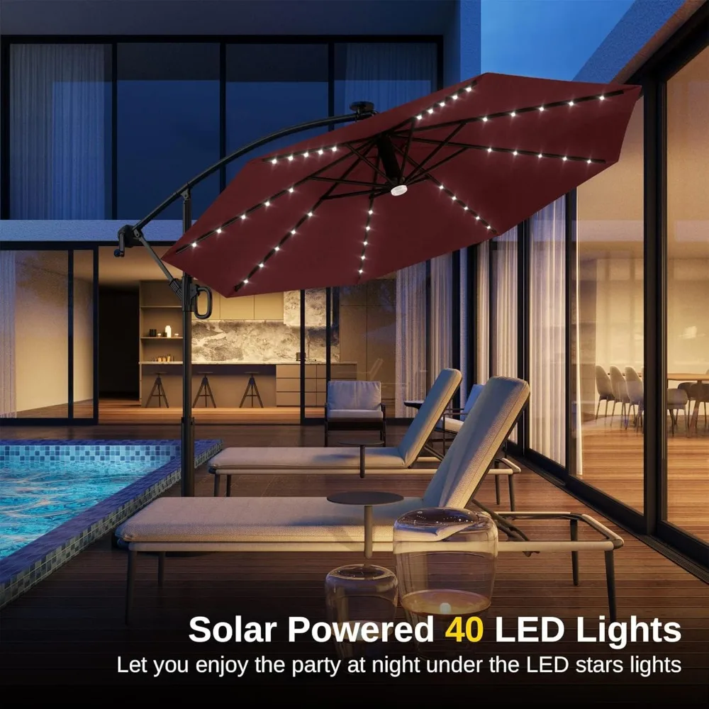 Offset Umbrella 10 Ft Outdoor with 8 Ribs, 40 LED Solar Lights and Crank, Aluminum Pole, UPF 50+ Fade Resistan Outdoor Umbrella
Offset Umbrella 10 Ft Outdoor with 8 Ribs, 40 LED Solar Lights and Crank, Aluminum Pole, UPF 50+ Fade Resistan Outdoor Umbrella