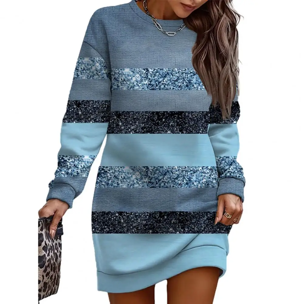 Women Fall Winter Dress Striped Color Block Shiny Sequin Dress Loose Long Sleeve Above Knee Length Soft Patchwork Mini Dress
Women Fall Winter Dress Striped Color Block Shiny Sequin Dress Loose Long Sleeve Above Knee Length Soft Patchwork Mini Dress