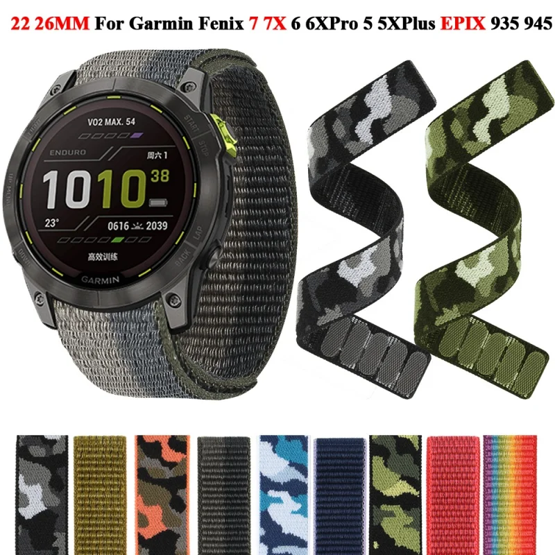 

22 26mm Hook Loop Nylon Strap For Garmin Fenix 7X 7 6X 6Pro 5X Plus/945/955/EPIX /Enduro 2 /Tactix 7 Pro Smart Watch Wristbands