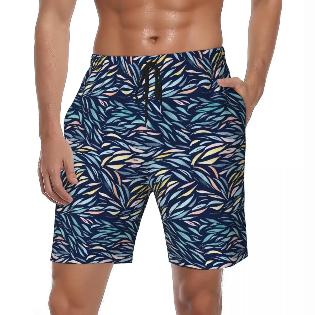 

Summer Board Shorts Men's Abstract Leaf Print Surfing Colorful Leaves Custom Board Short Pants Hawaii Quick Dry Beach Trunks