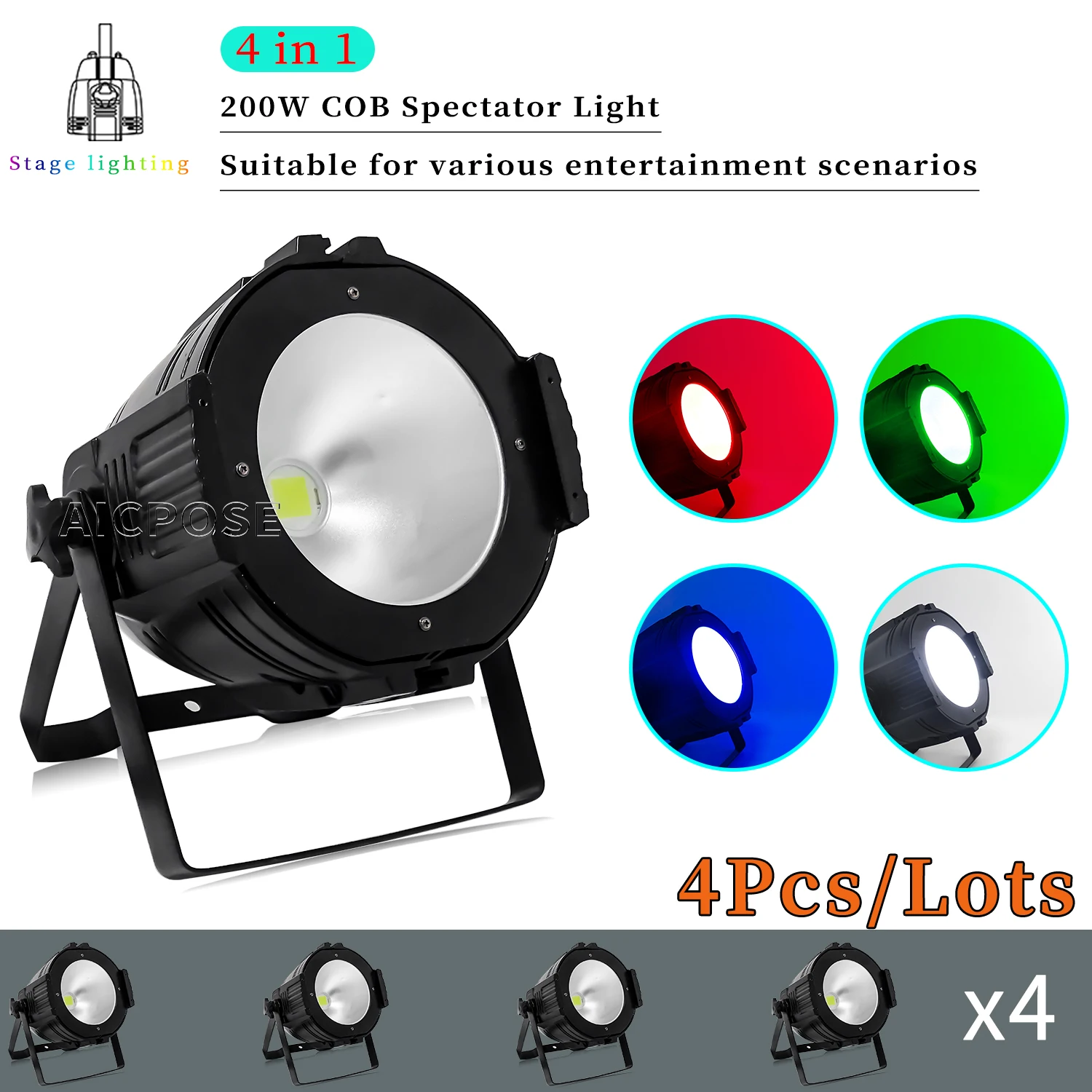 4Pcs/Lots 200W COB Stage Light RGBW 4 in 1 LED Par Light Cool White/Warm White Professional DJ Disco Equipment Stage Lighting
4Pcs/Lots 200W COB Stage Light RGBW 4 in 1 LED Par Light Cool White/Warm White Professional DJ Disco Equipment Stage Lighting