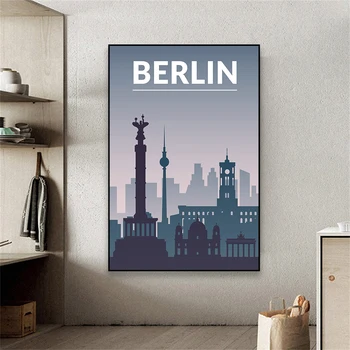 독일 레트로 스타일 여행 포스터 베를린 도시 벽 예술 인쇄 사무실 벽 장식, 풍경 아트 캔버스 회화 홈 룸 장식