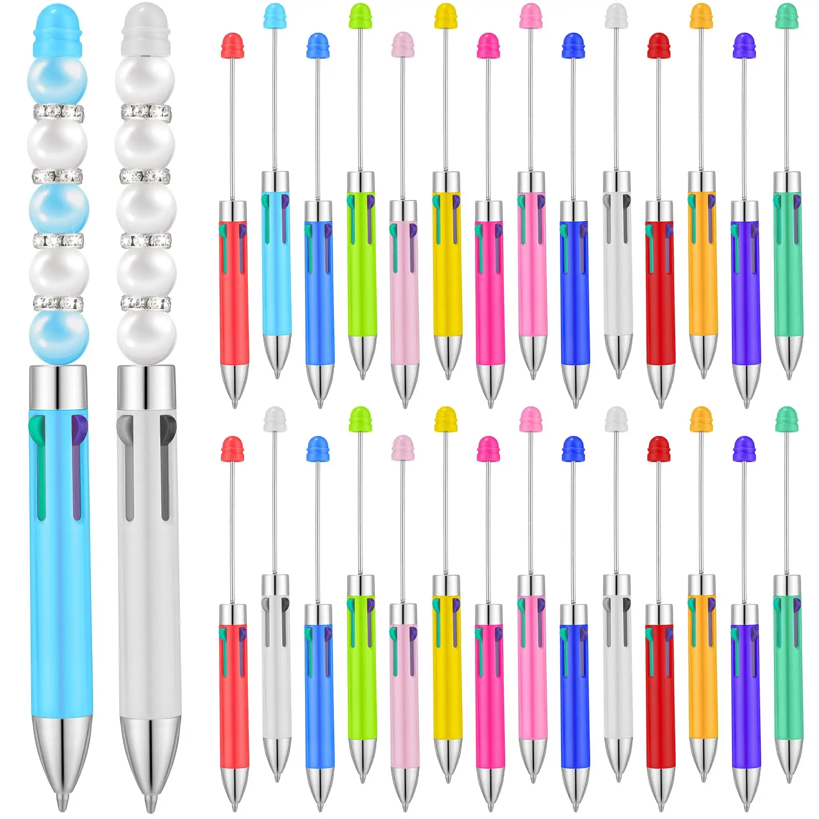 

80Pcs Four-Colors Refill Beaded Ballpoint Pen DIY Beadable Pens Wedding Party Guest Gift Christmas New Year Gift Christmas