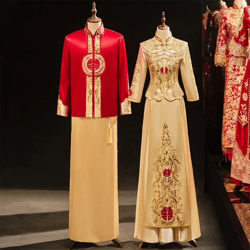 Couple Sequins Beading Tassels Wedding Dress Chinese Style Bridal Phoenix Embroidery Party Gown Toast Clothing
Couple Sequins Beading Tassels Wedding Dress Chinese Style Bridal Phoenix Embroidery Party Gown Toast Clothing
