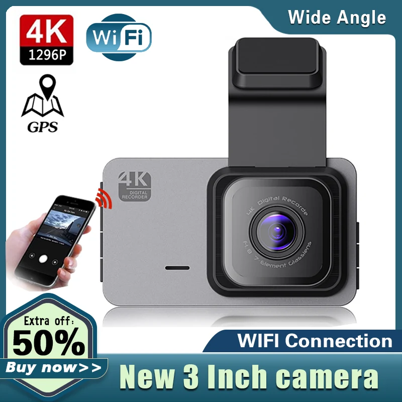 

WiFi Car DVR 3.0 Inches Screen 4K&1296P Dual Lens Rear View Dash Cam Vehicle Camera Video Recorder 24 Hours Parking Monitor