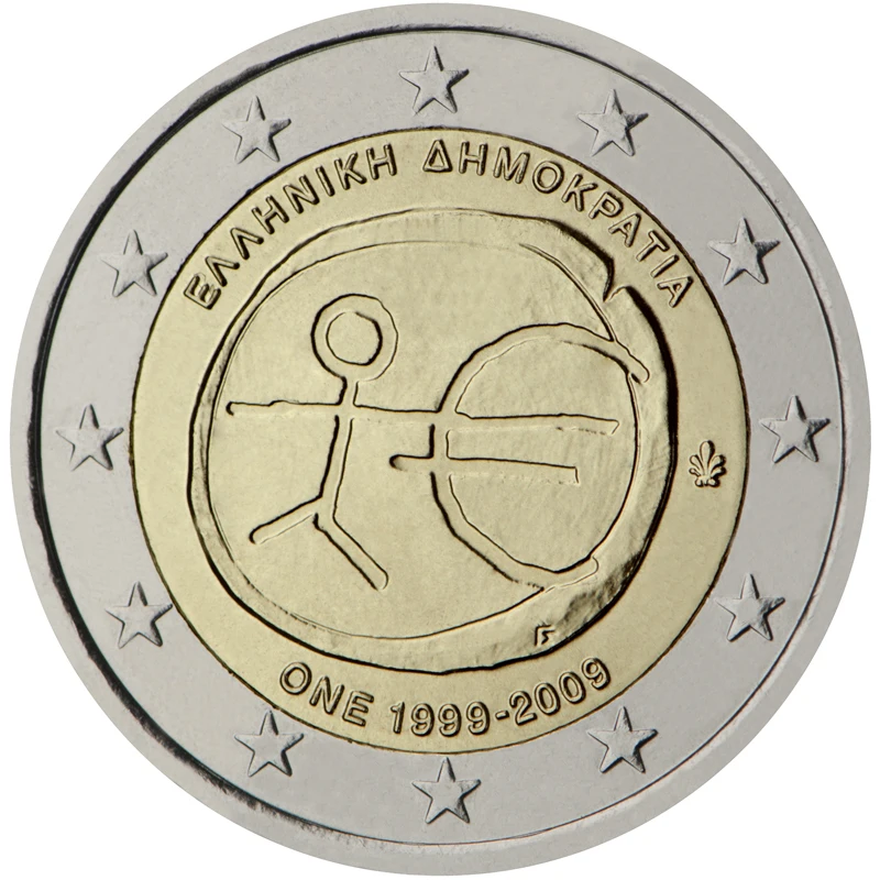 

Greece 2009 Commemorative Coin 10 Th Anniversary of Economic and Monetary Union 2 Euro UNC Brand New
