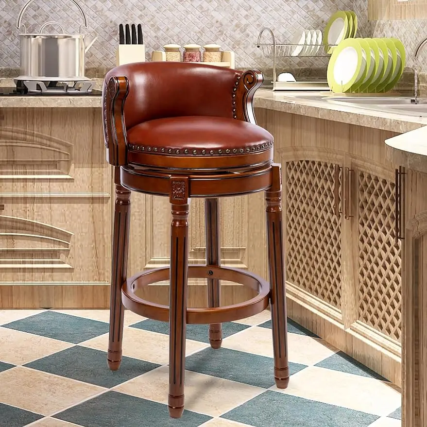 Bar Stools, Mid-Century Modern Style Swivel Counter Stools with Genuine Leather Seat and Wooden Legs
Bar Stools, Mid-Century Modern Style Swivel Counter Stools with Genuine Leather Seat and Wooden Legs