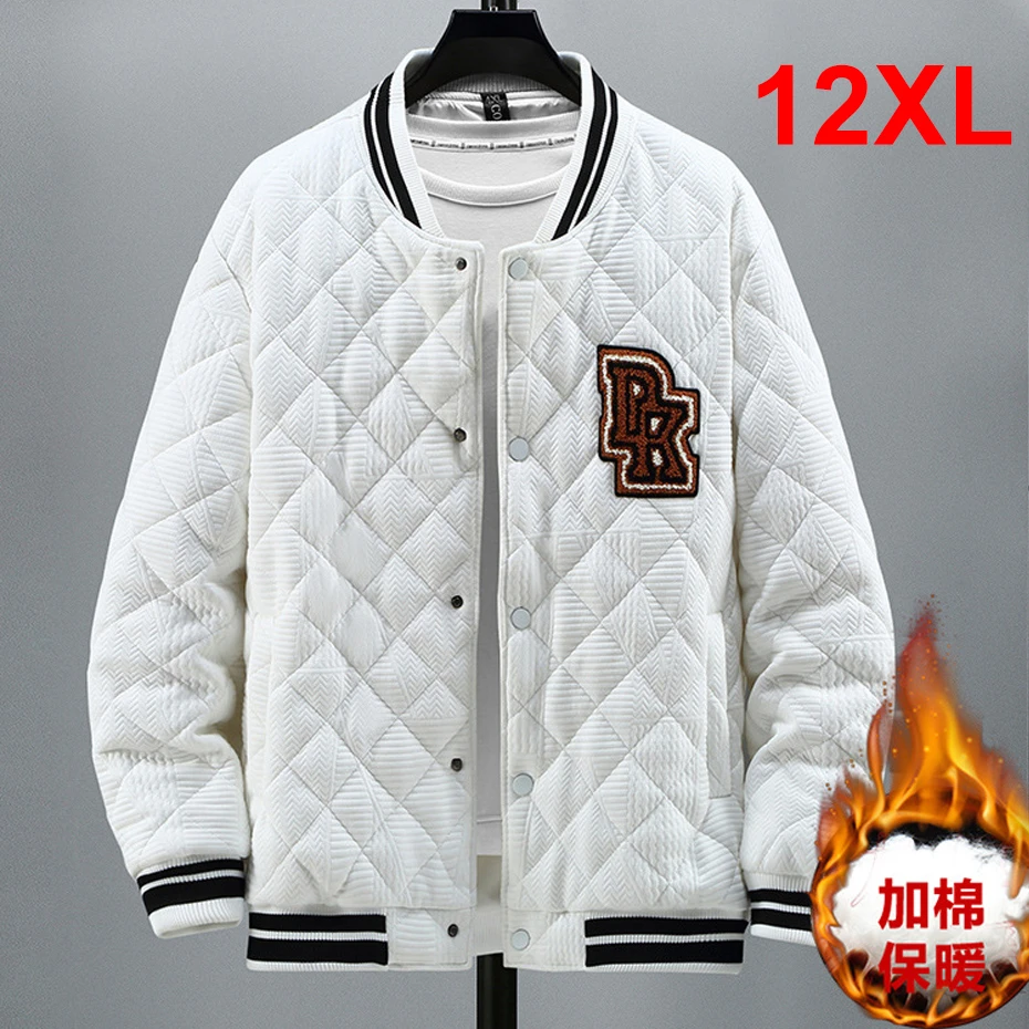 

Autumn Winter Thick Varsity Jacket Men Baseball Jacket Plus Size 12XL Coat Men Winter Warm Outerwear Big Size 10XL 12XL